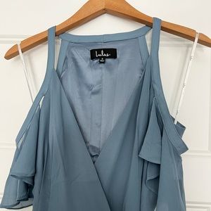 Easy Listening Slate Blue Cold-Shoulder Wrap Maxi Dress